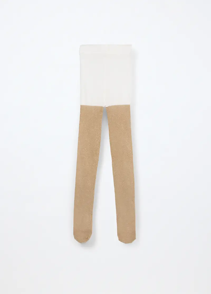 Collant In Filo Lurex Made In Italy, Bambina, Bianco gesso