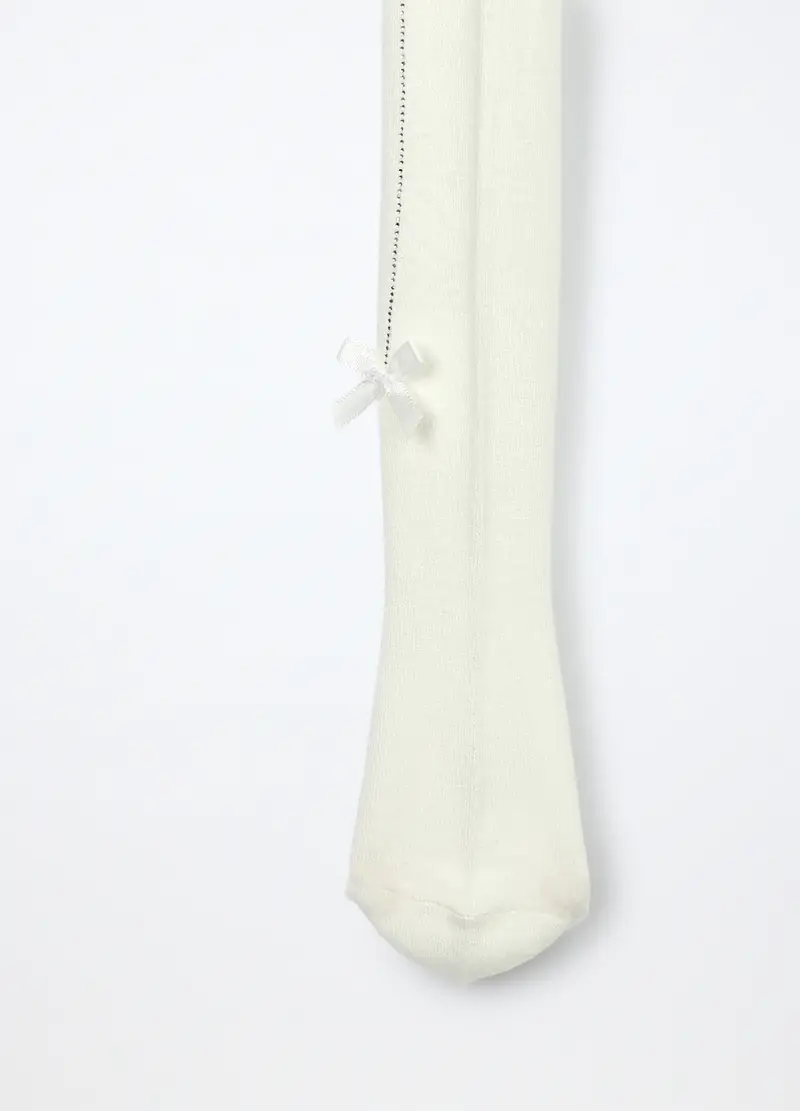 Collant In Viscosa Di Bamboo Stretch Bambina, Bianco panna miniatura 2