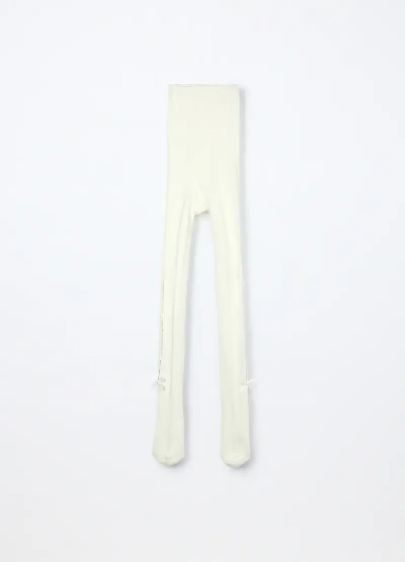 Collant In Viscosa Di Bamboo Stretch Bambina, Bianco panna