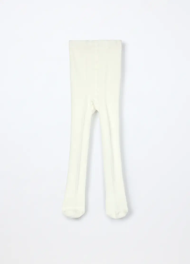Collant In Viscosa Di Bamboo Stretch Bambina, Bianco panna