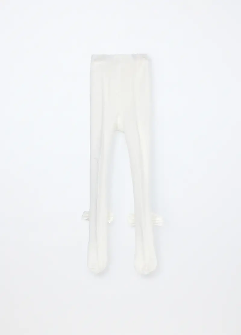 Collant In Viscosa Di Bamboo Stretch Bambina, Bianco panna