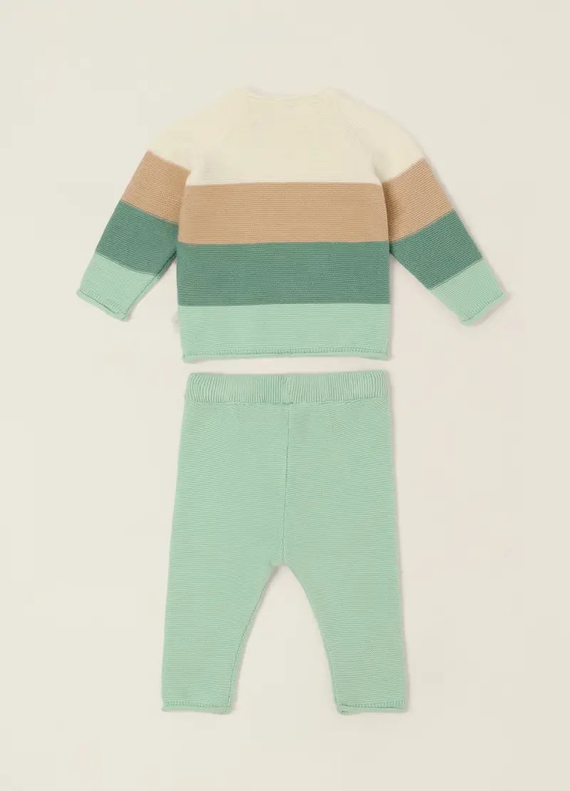 Completo Multicolor In Puro Cotone, Neonato, Beige/Verde miniatura 2