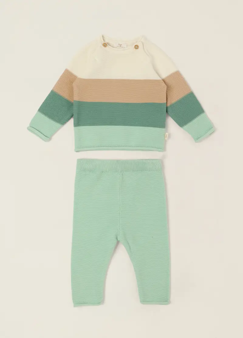 Completo Multicolor In Puro Cotone, Neonato, Beige/Verde