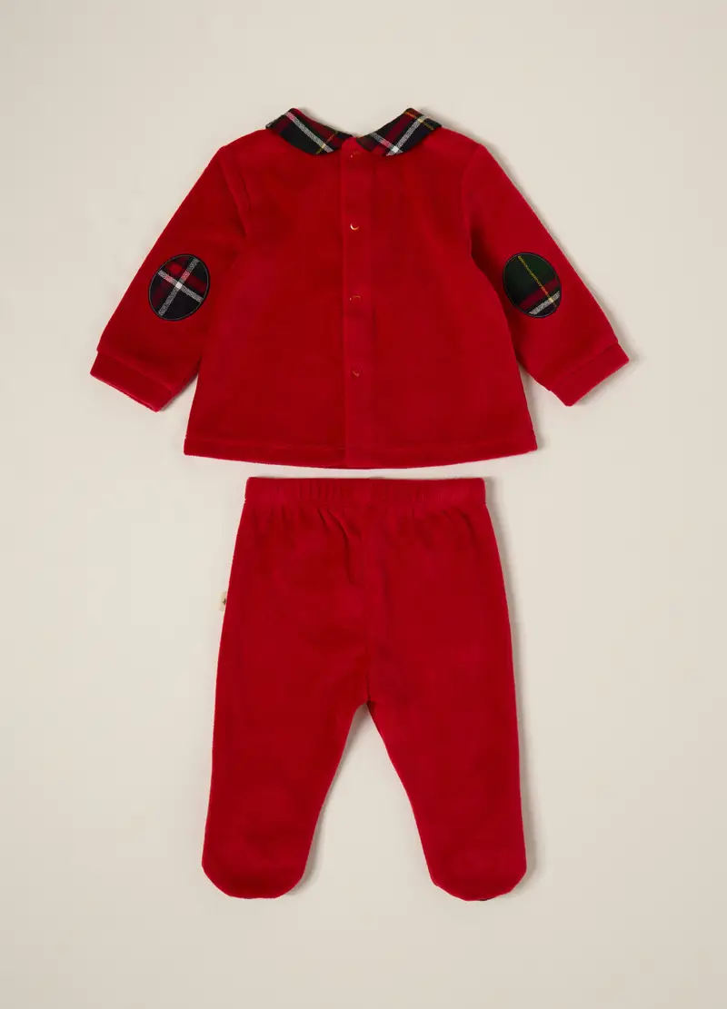 Completo Rosso In Velour Con Orsetto, Neonato, Beige/Rosso miniatura 2