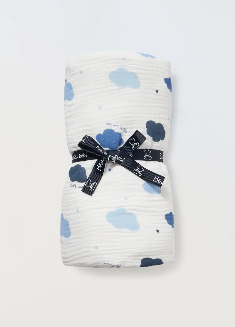 Copertina In Puro Cotone Waffle Neonato, Neonata, Bianco/Blu, U miniatura 2