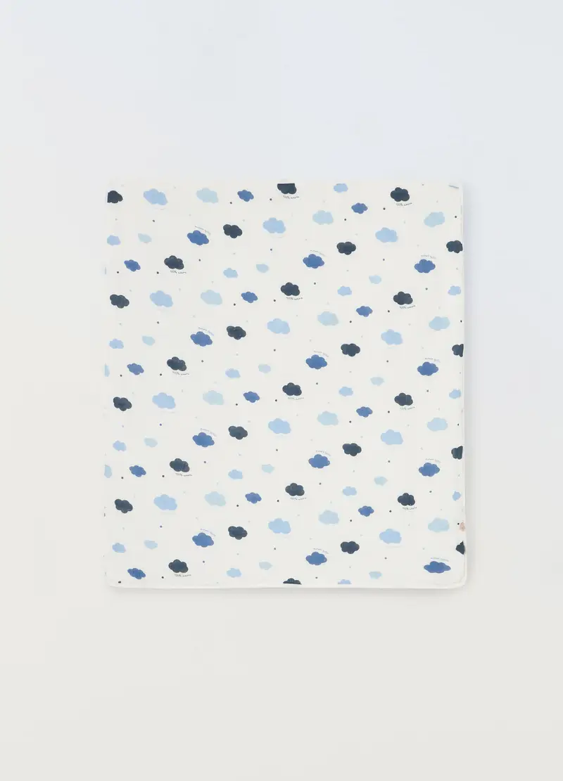 Copertina In Puro Cotone Waffle Neonato, Neonata, Bianco/Blu, U