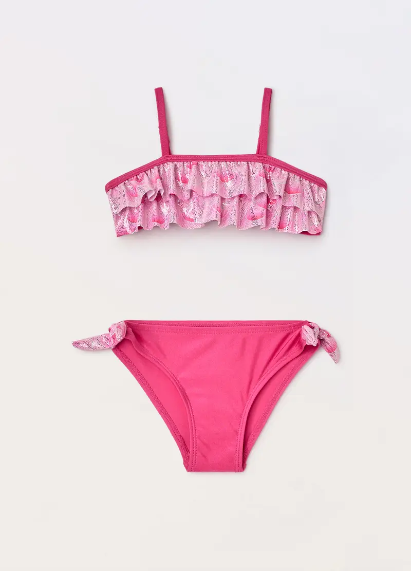 Costume Bikini Con Rouches Bambina, Unisex, Rosa fuxia