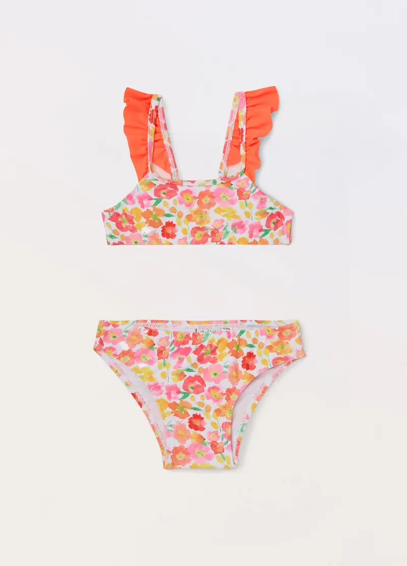 Blukids, Costume Bikini Floreale Neonata, Arancione scuro, Taglia: 1