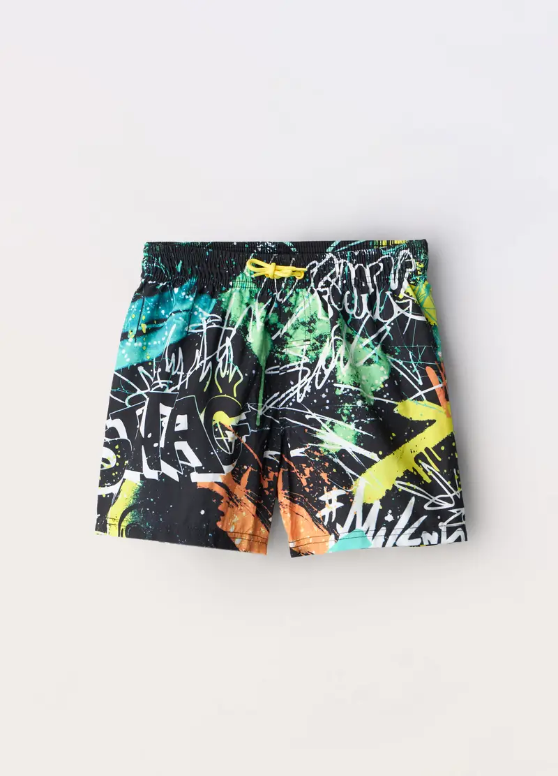 Costume Boxer Ragazzo, Unisex, Nero stampa 1