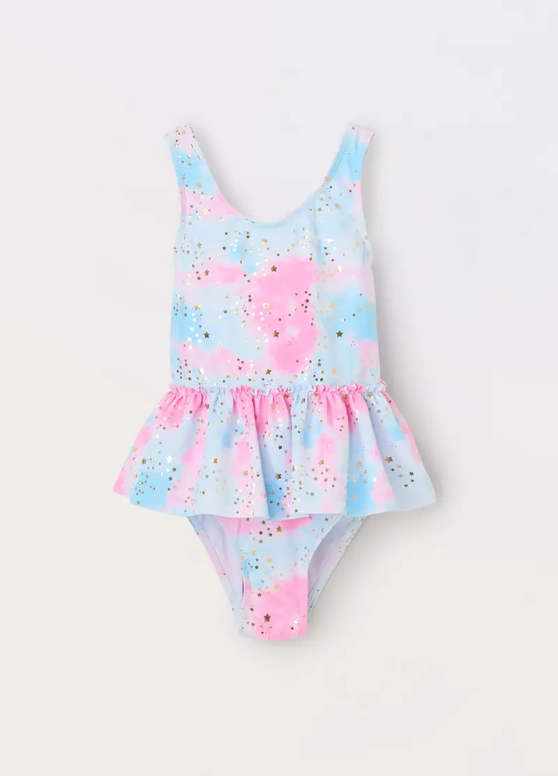 Costume Intero Con Stampa Bambina, Unisex, Rosa/azzurro