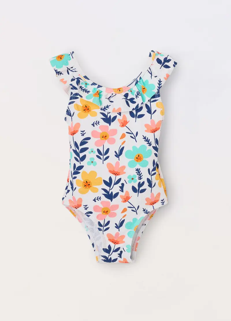 Blukids, Costume Intero Florale Neonata, Bianco, Taglia: 2