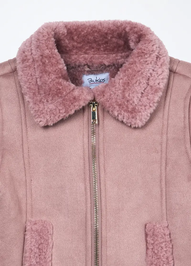 Eco Montone Full Zip Bambina, Rosa pastello miniatura 3