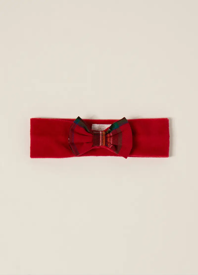 Fascia Rossa In Velour Con Fiocco, Neonata, Rosso ciliegia, .U