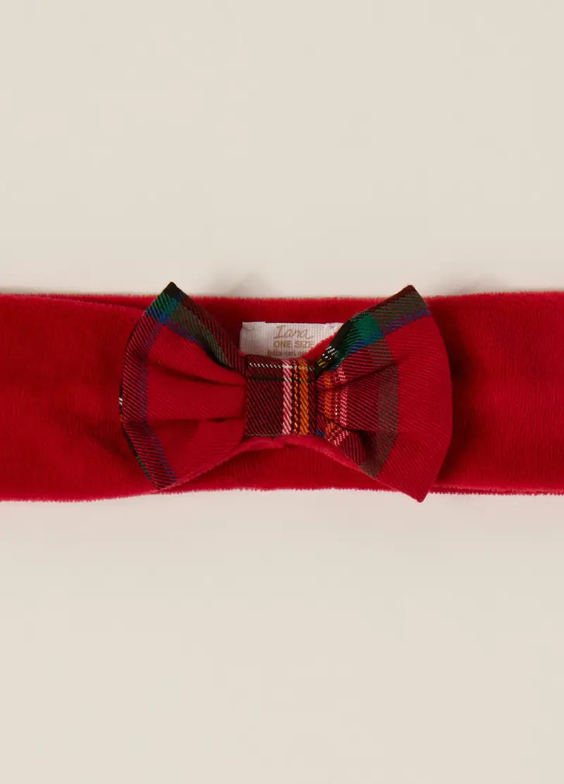 Fascia Rossa In Velour Con Fiocco, Neonata, Rosso ciliegia, .U miniatura 3