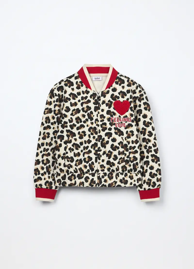 Felpa Animalier Misto Cotone Bambina, Beige chiaro