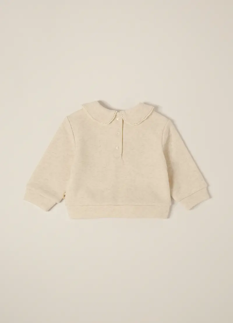 Felpa Beige Con Colletto Ricamato Per Neonata, Beige chiaro miniatura 2
