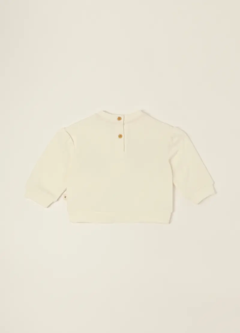 Felpa Bianca Con Dettagli In Puro Cotone, Neonata, Beige miniatura 2