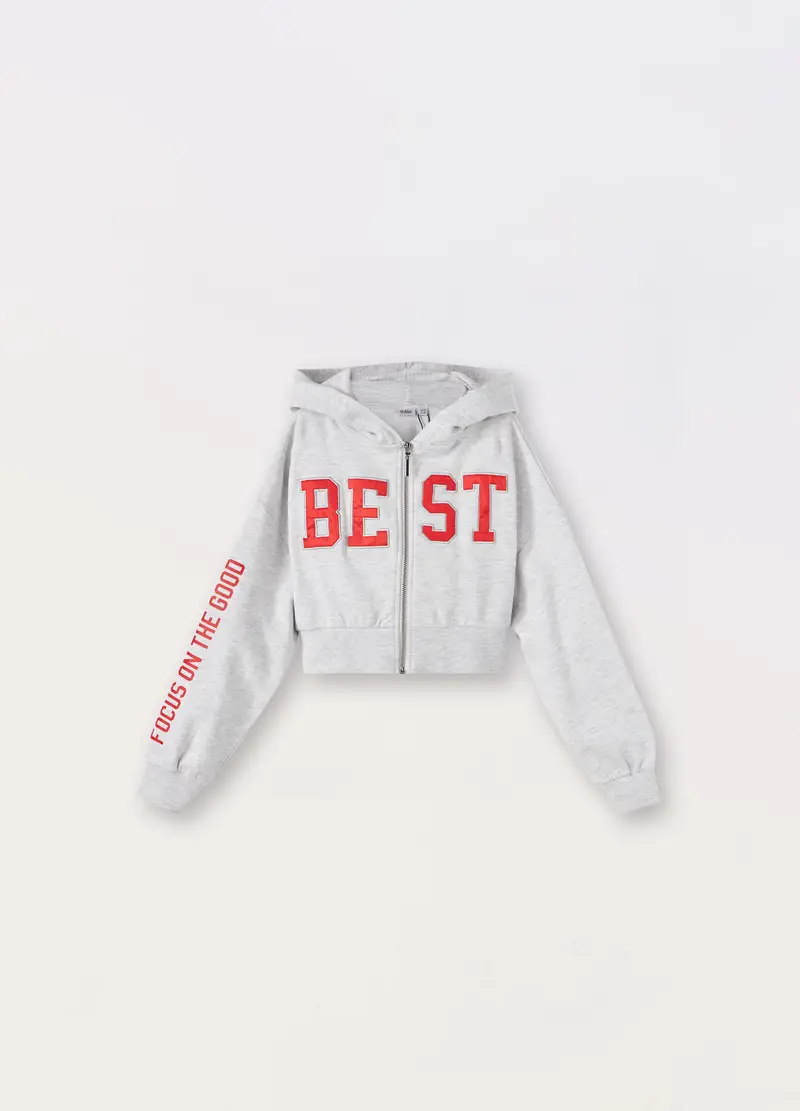 Blukids, Felpa Con Cappuccio In French Terry Di Cotone Ragazza, Bambina, Grigio chiaro melange, Taglia: 12-13