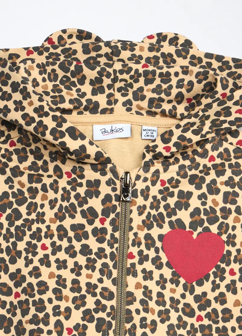 Felpa Con Cappuccio In French Terry Di Cotone Stretch Neonata, Bambina, Marrone scuro miniatura 3