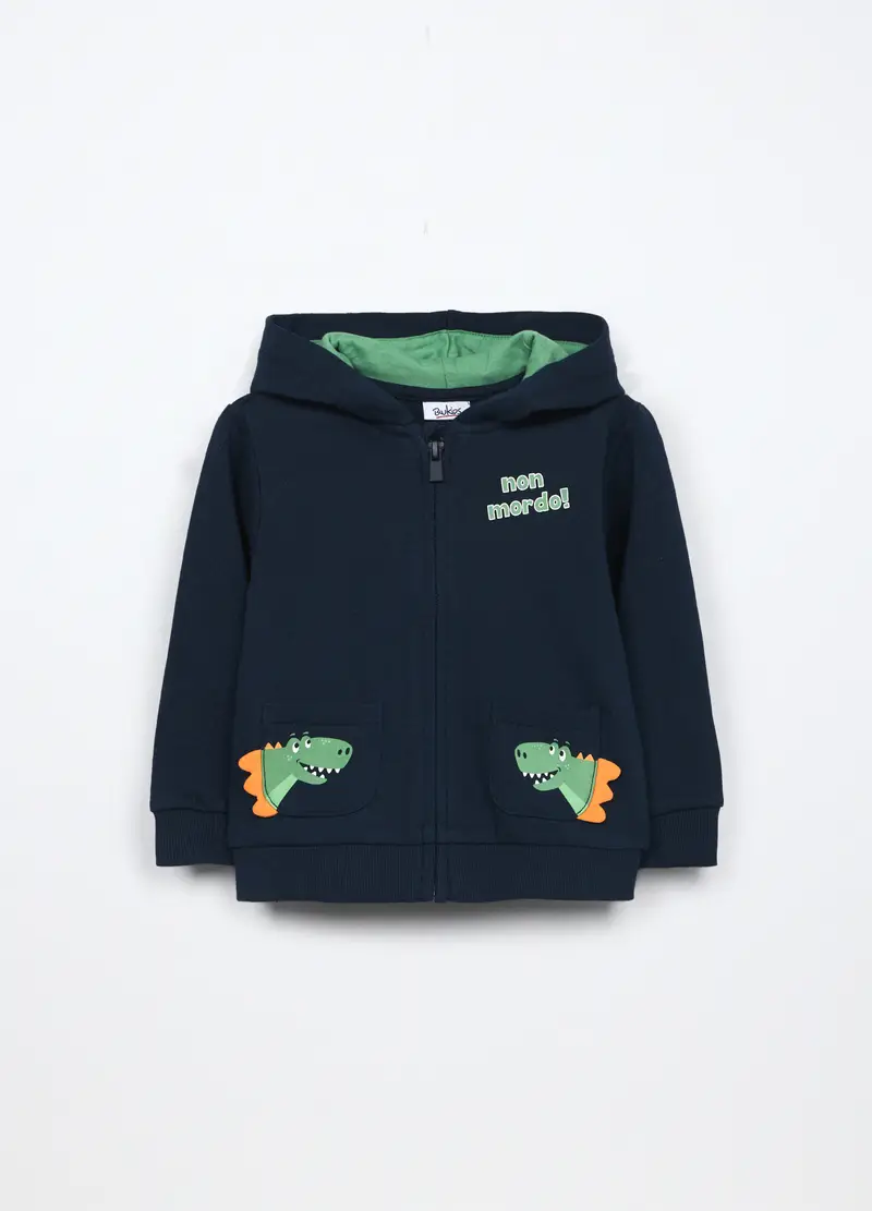 Felpa Con Cappuccio In French Terry Di Puro Cotone, Bambino, Blu scuro