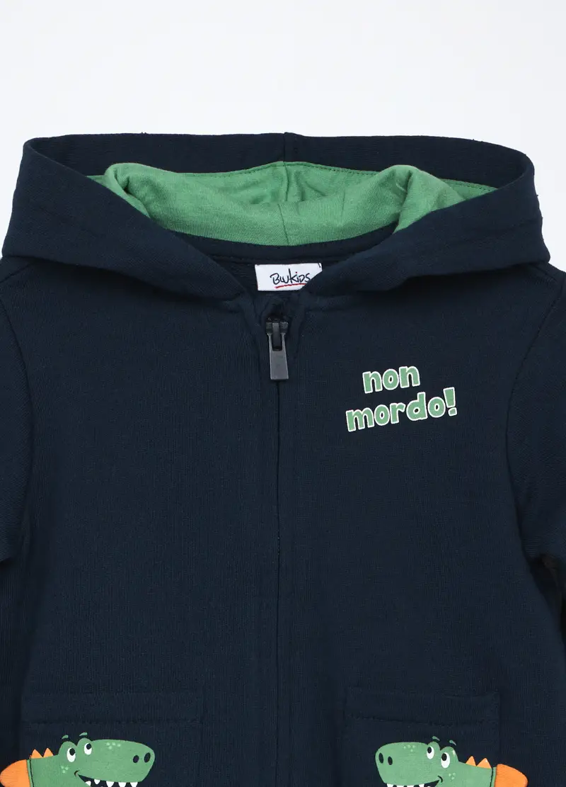 Blukids, Felpa Con Cappuccio In French Terry Di Puro Cotone, Bambino, Blu scuro, Taglia: 9-12 miniatura 2