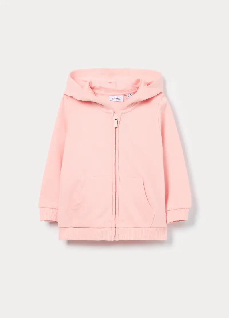 Felpa Con Cappuccio In French Terry Di Puro Cotone Bimba, Bambina, Rosa chiaro