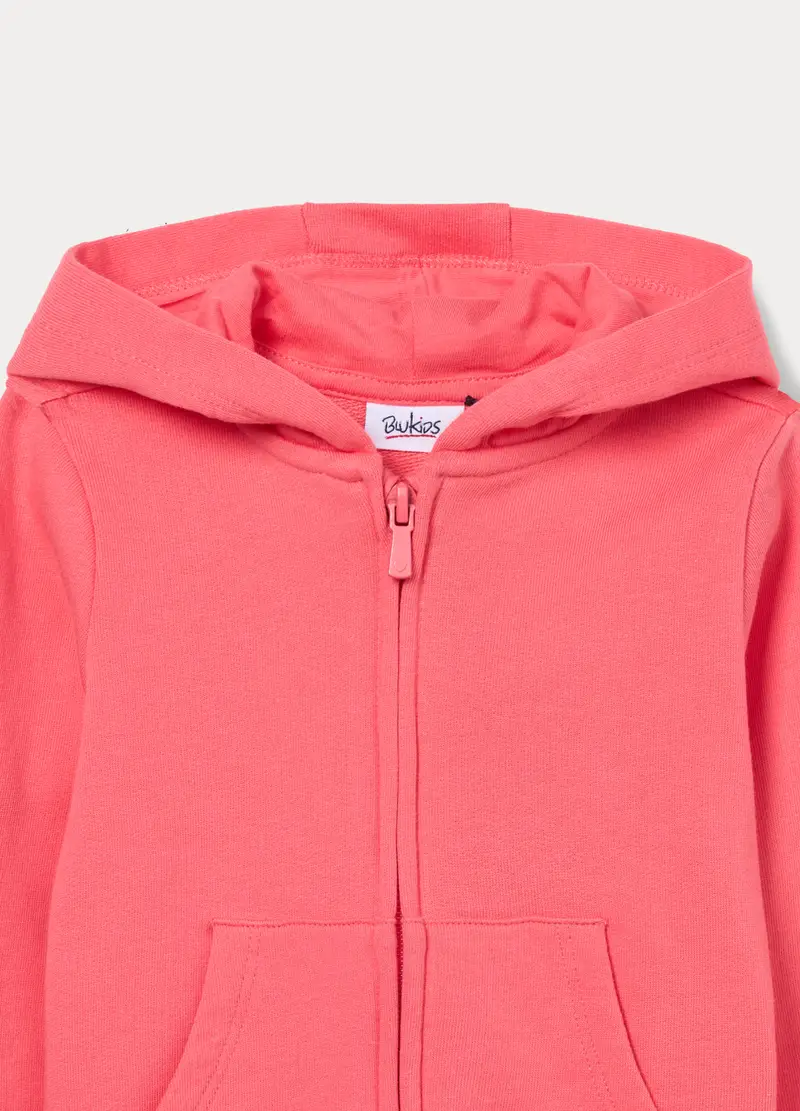 Felpa Con Cappuccio In French Terry Di Puro Cotone Bimba, Bambina, Rosa corallo miniatura 3