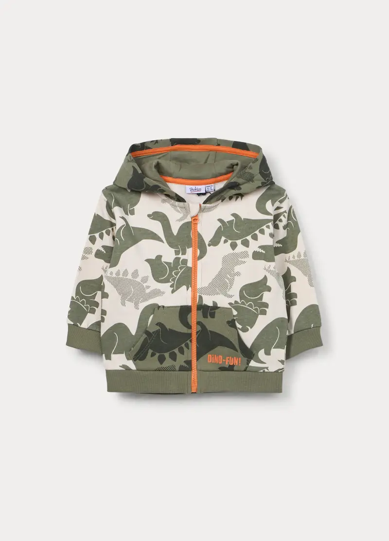 Felpa Con Cappuccio In French Terry Di Puro Cotone Bimbo, Bambino, Verde militare