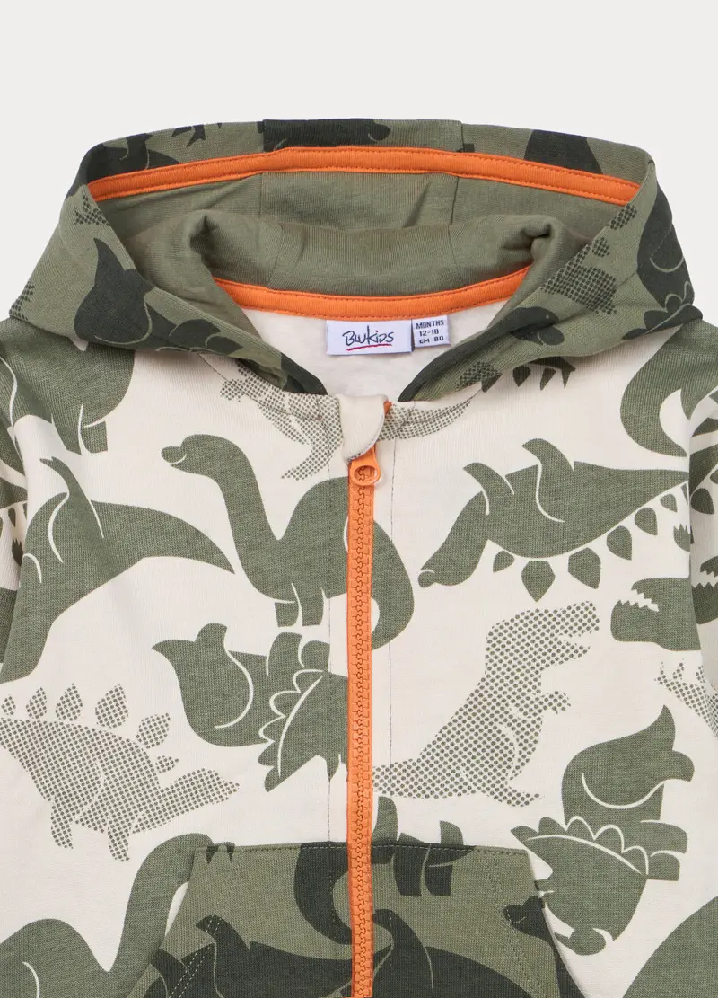 Felpa Con Cappuccio In French Terry Di Puro Cotone Bimbo, Bambino, Verde militare miniatura 3