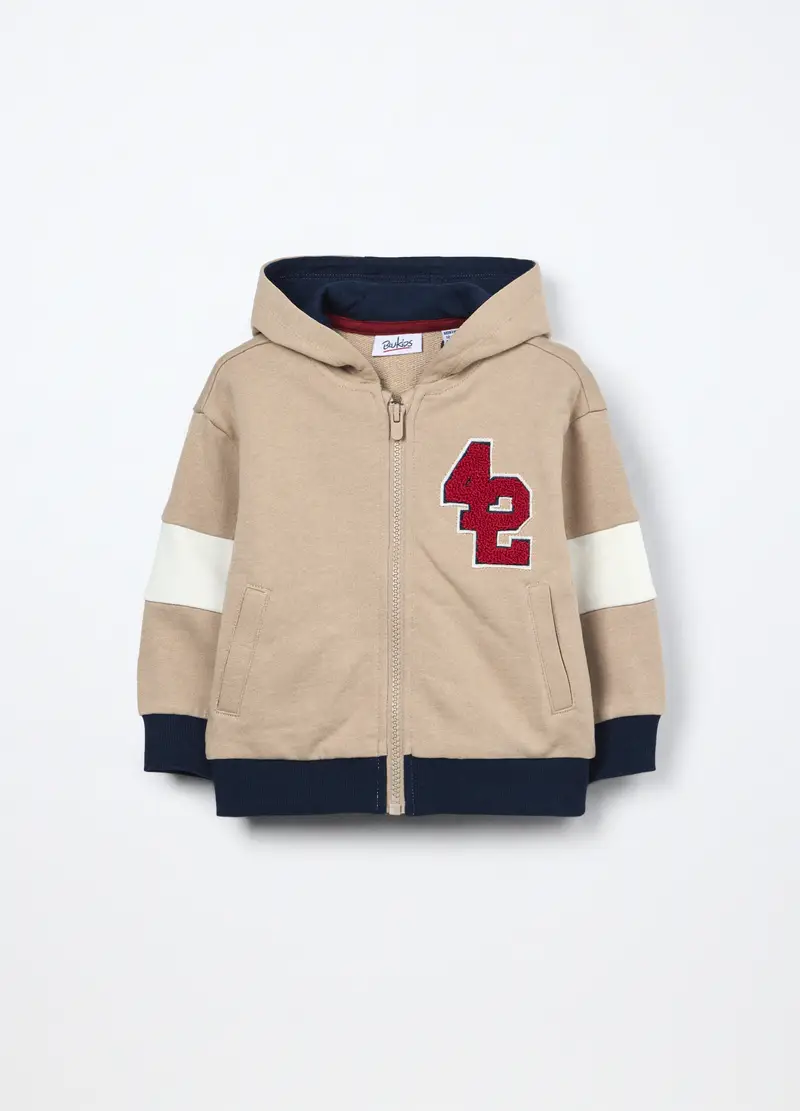 Felpa Con Cappuccio In French Terry Di Puro Cotone Neonato, Bambino, Beige chiaro