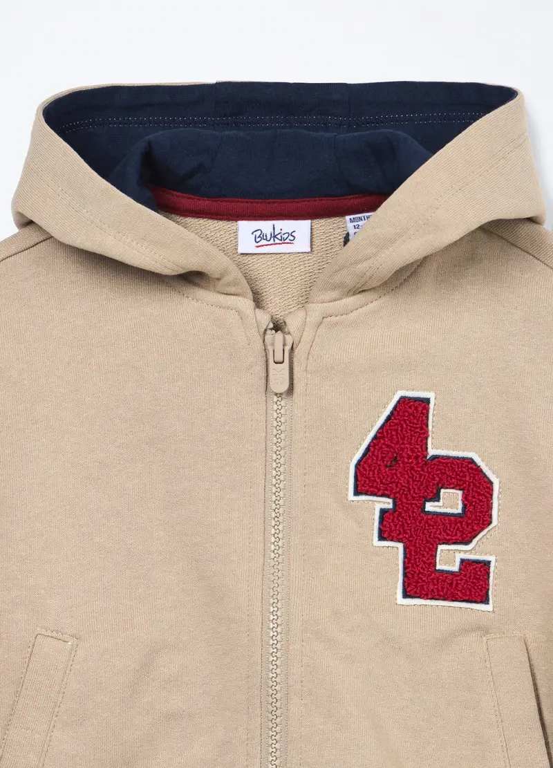 , Felpa Con Cappuccio In French Terry Di Puro Cotone Neonato, Bambino, Beige chiaro miniatura 3