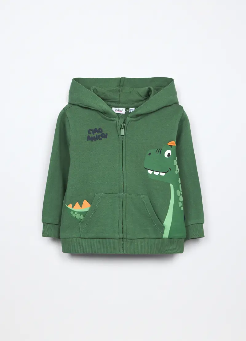 Blukids, Felpa Con Cappuccio In French Terry Di Puro Cotone Neonato, Bambino, Verde foglia, Taglia: 9-12