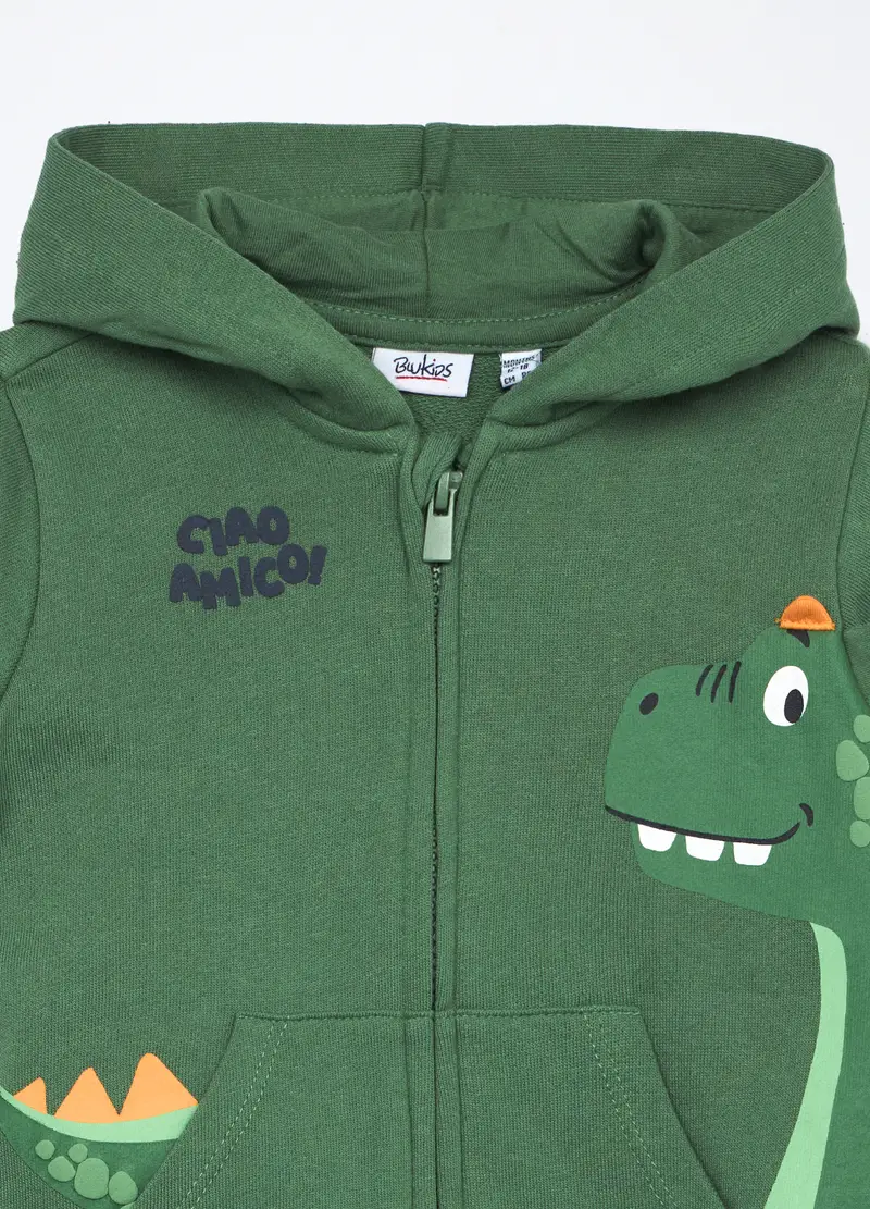 Blukids, Felpa Con Cappuccio In French Terry Di Puro Cotone Neonato, Bambino, Verde foglia, Taglia: 9-12 miniatura 2