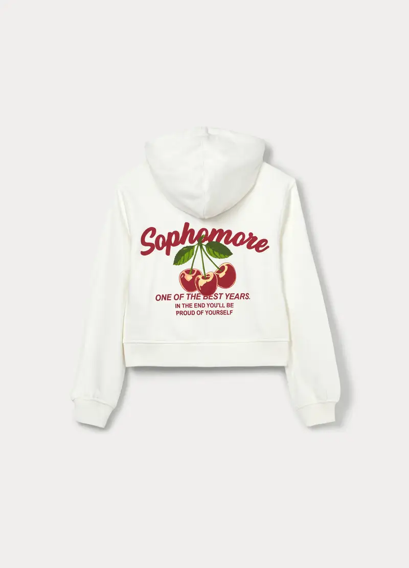 Felpa Con Cappuccio In French Terry Di Puro Cotone Ragazza, Bambina, Bianco miniatura 2