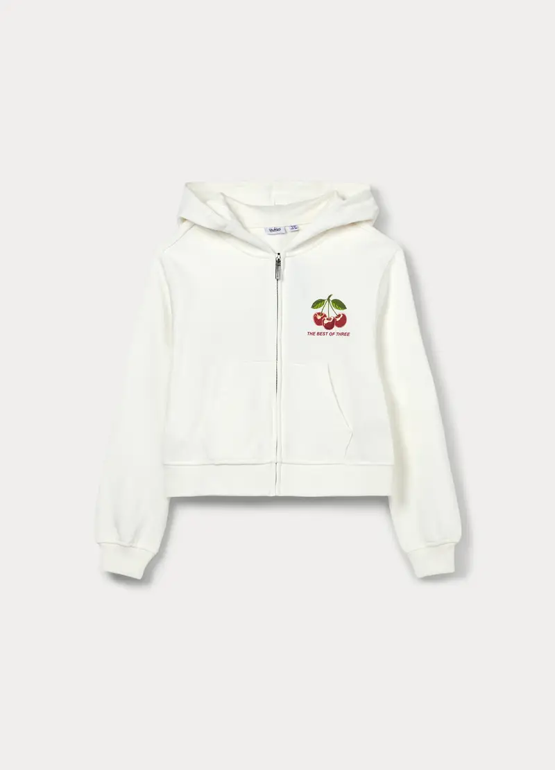 Felpa Con Cappuccio In French Terry Di Puro Cotone Ragazza, Bambina, Bianco