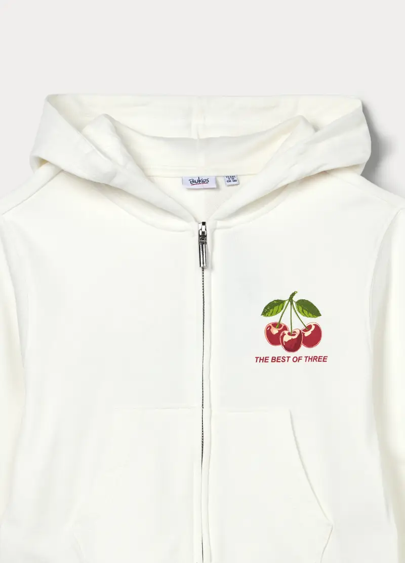 Felpa Con Cappuccio In French Terry Di Puro Cotone Ragazza, Bambina, Bianco miniatura 3