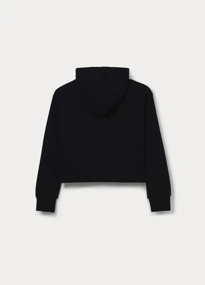 Felpa Con Cappuccio In French Terry Di Puro Cotone Ragazza, Bambina, Nero miniatura 2