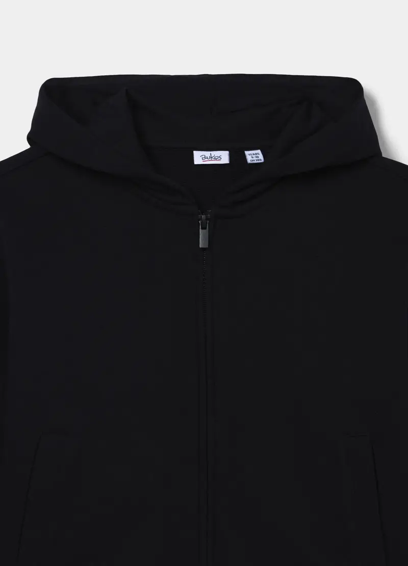 Felpa Con Cappuccio In French Terry Di Puro Cotone Ragazza, Bambina, Nero miniatura 3