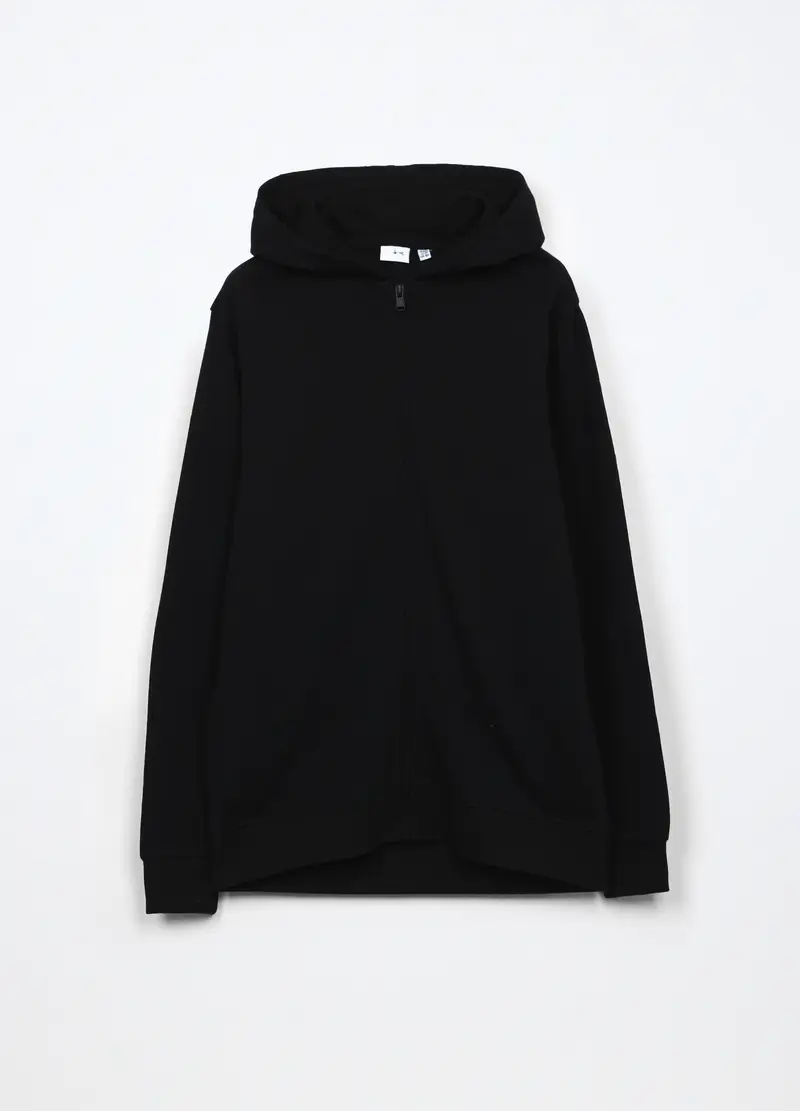 Felpa Con Cappuccio In French Terry Di Puro Cotone Ragazzo, Bambino, Nero