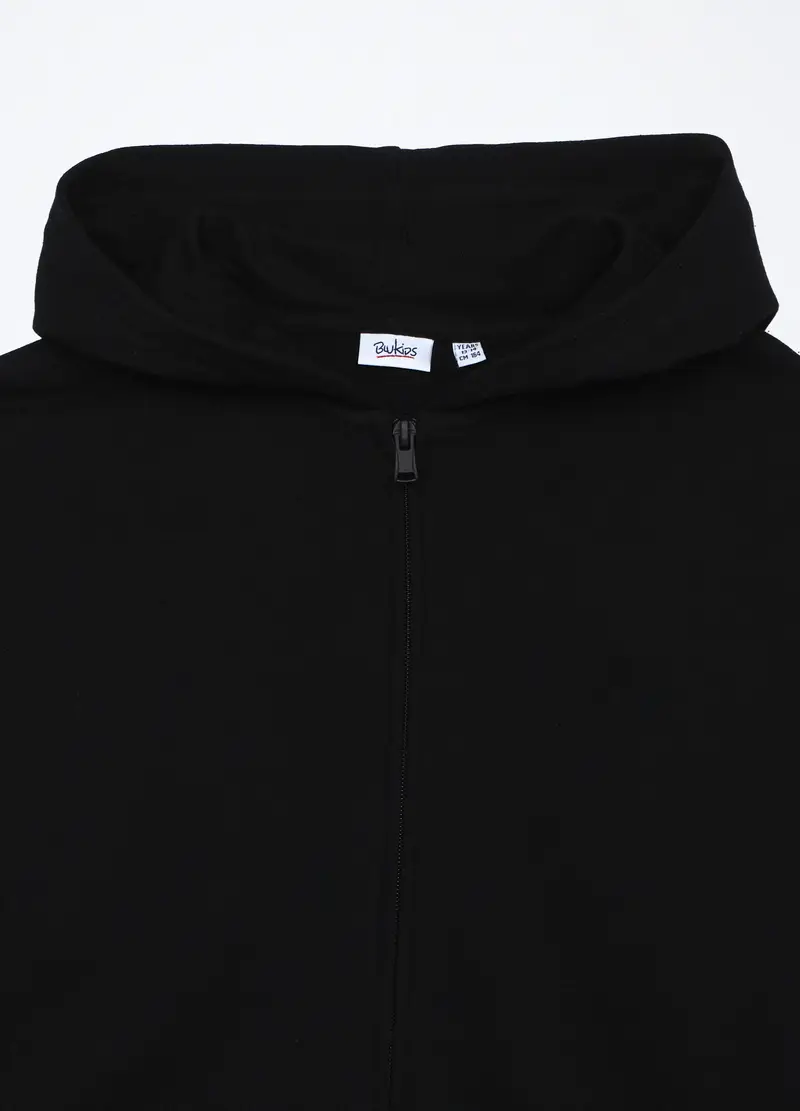 Felpa Con Cappuccio In French Terry Di Puro Cotone Ragazzo, Bambino, Nero miniatura 3