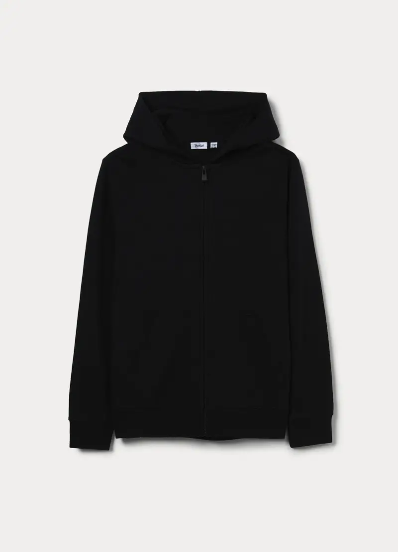 Felpa Con Cappuccio In French Terry Di Puro Cotone Ragazzo, Bambino, Nero