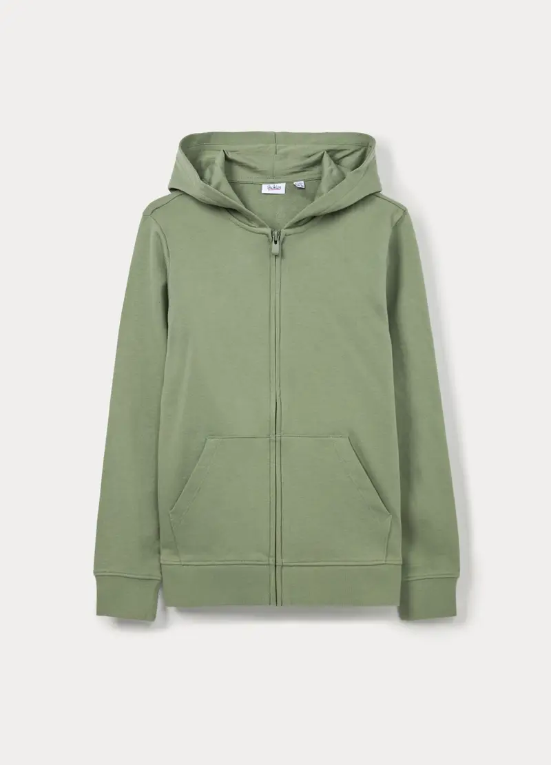 Felpa Con Cappuccio In French Terry Di Puro Cotone Ragazzo, Bambino, Verde chiaro