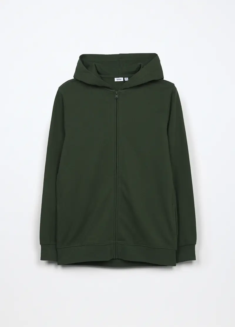 Felpa Con Cappuccio In French Terry Di Puro Cotone Ragazzo, Bambino, Verde scuro