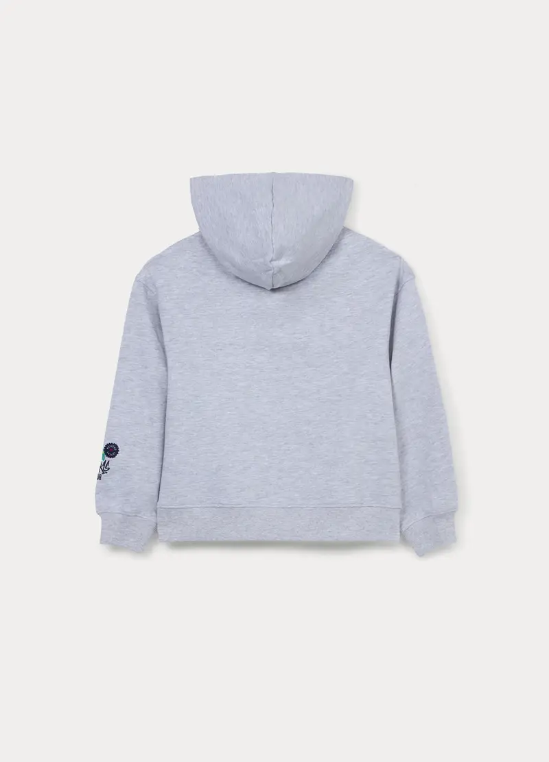 Felpa Con Cappuccio In French Terry Misto Cotone Ragazza, Bambina, Grigio chiaro melange miniatura 2