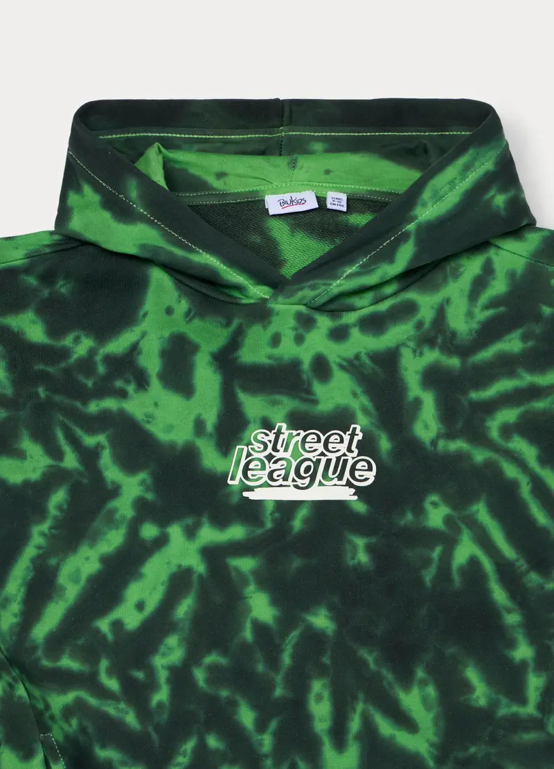 Felpa Con Cappuccio In French Terry Misto Cotone Ragazzo, Bambino, Verde smeraldo miniatura 3