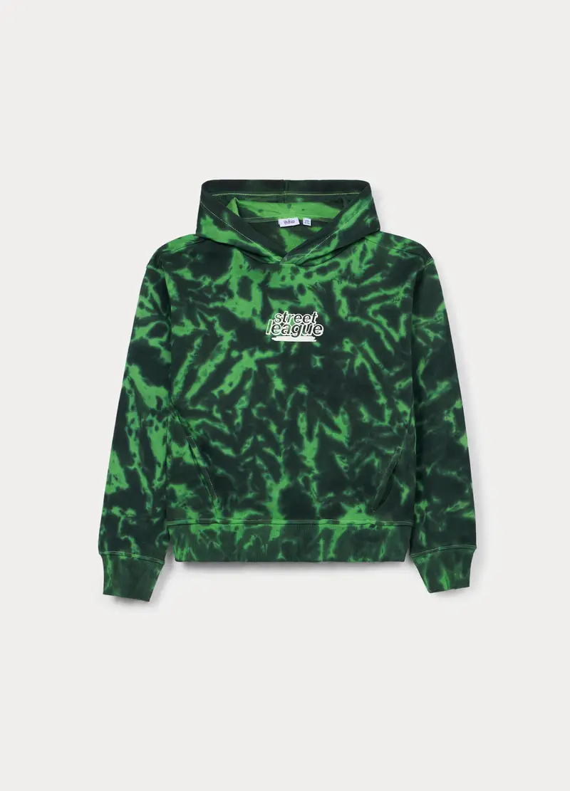 Felpa Con Cappuccio In French Terry Misto Cotone Ragazzo, Bambino, Verde smeraldo