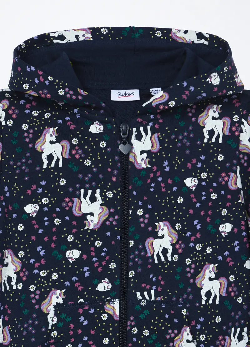 , Felpa Con Cappuccio In Puro Cotone Bambina, Blu scuro miniatura 3