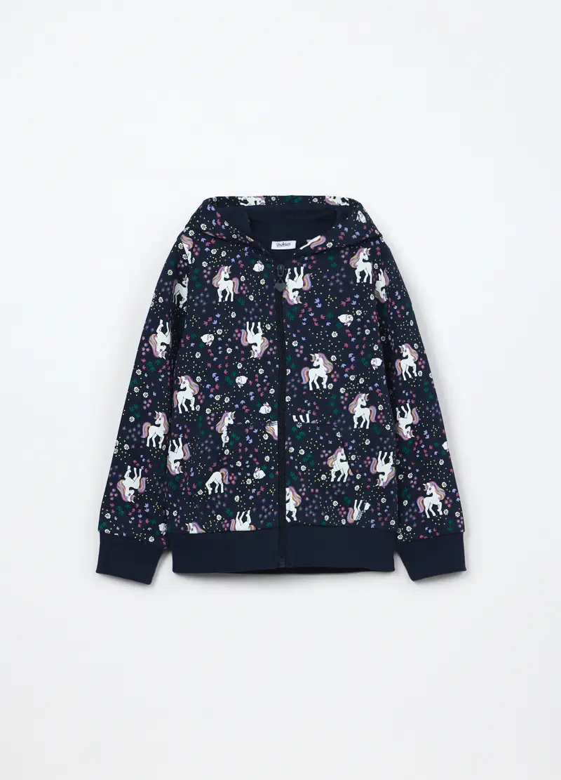 Felpa Con Cappuccio In Puro Cotone Bambina, Blu scuro