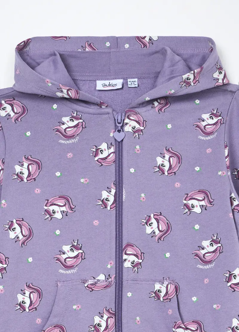 Felpa Con Cappuccio In Puro Cotone Bambina, Viola lilla miniatura 3