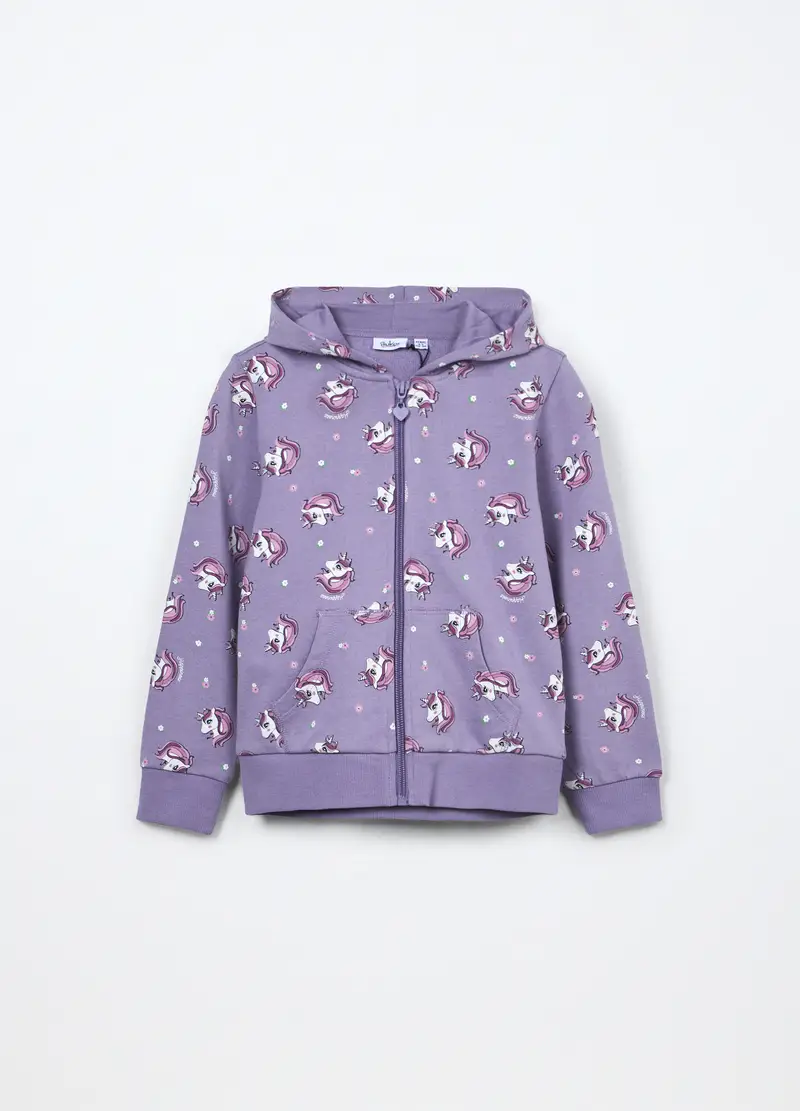 Felpa Con Cappuccio In Puro Cotone Bambina, Viola lilla